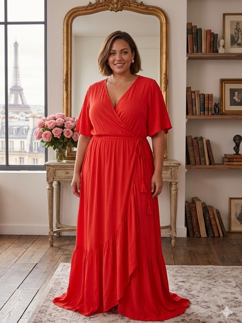 Knox Rose Red Wrap Maxi Dress with Tie Waist